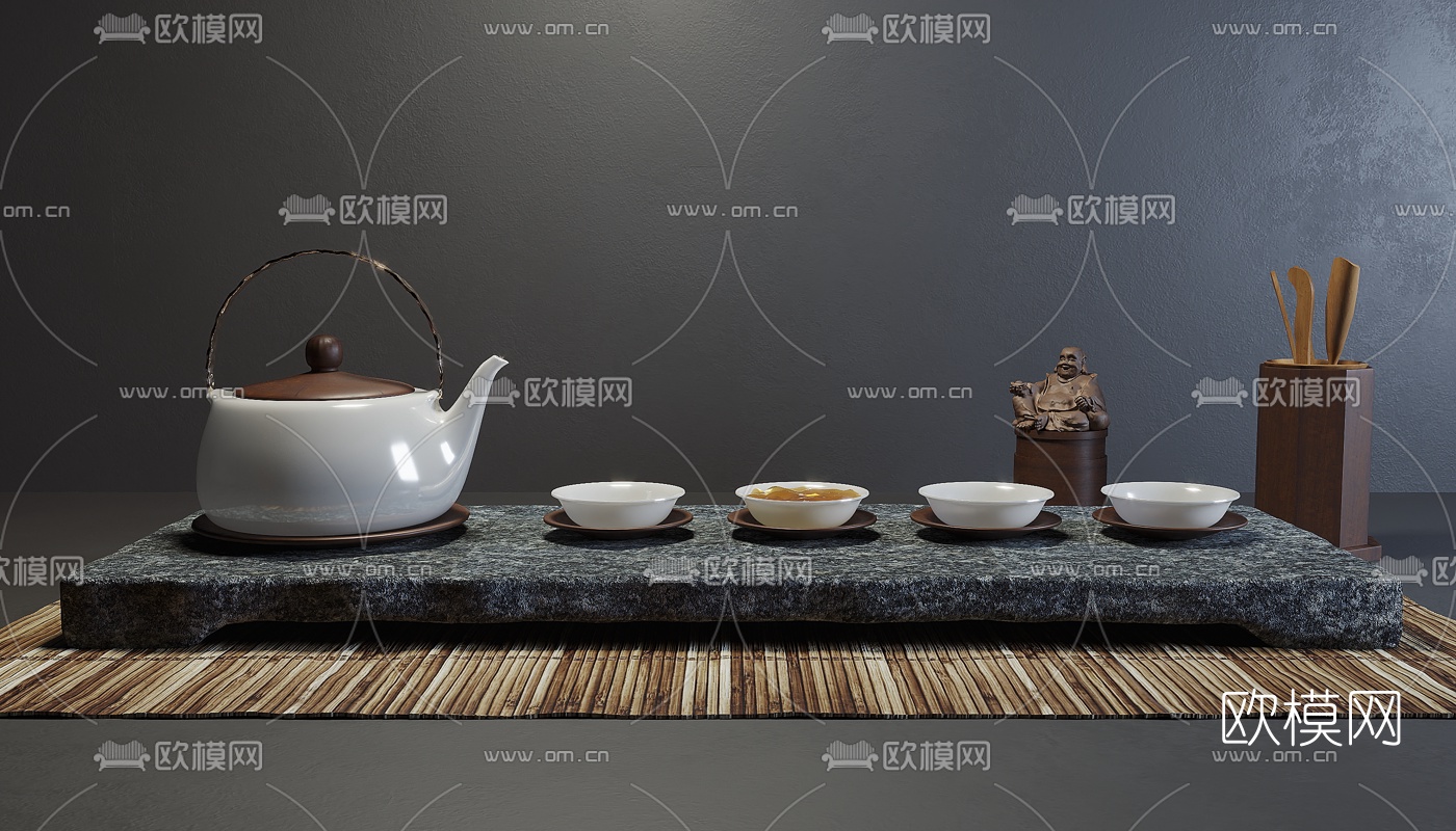 新中式茶杯茶具3d模型