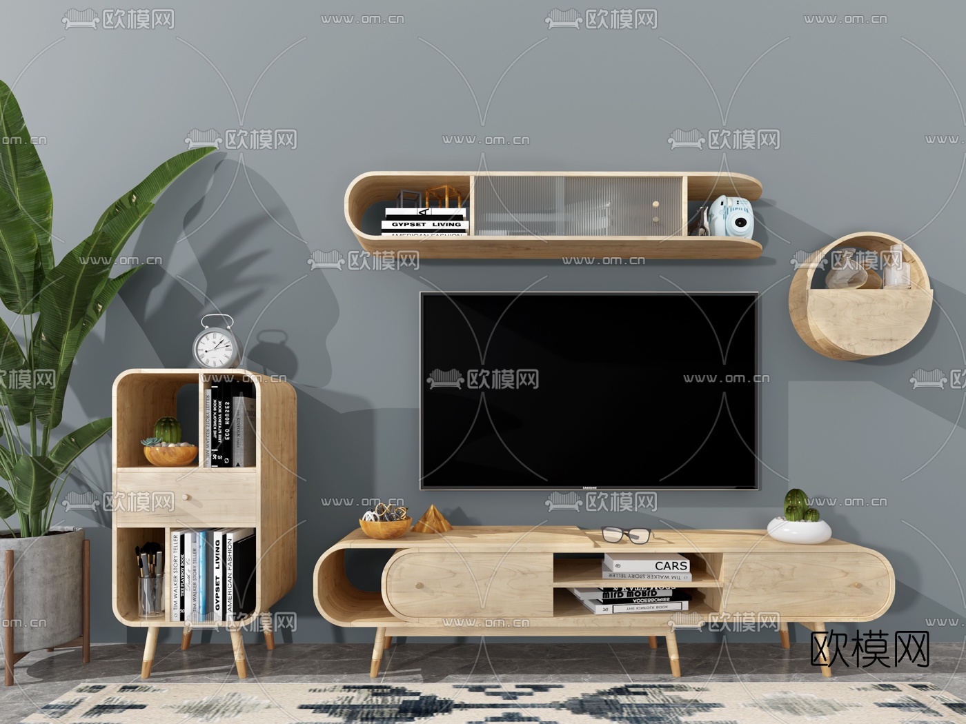 北欧壁柜边柜电视柜3d模型-免费3dmax模型库-欧模网