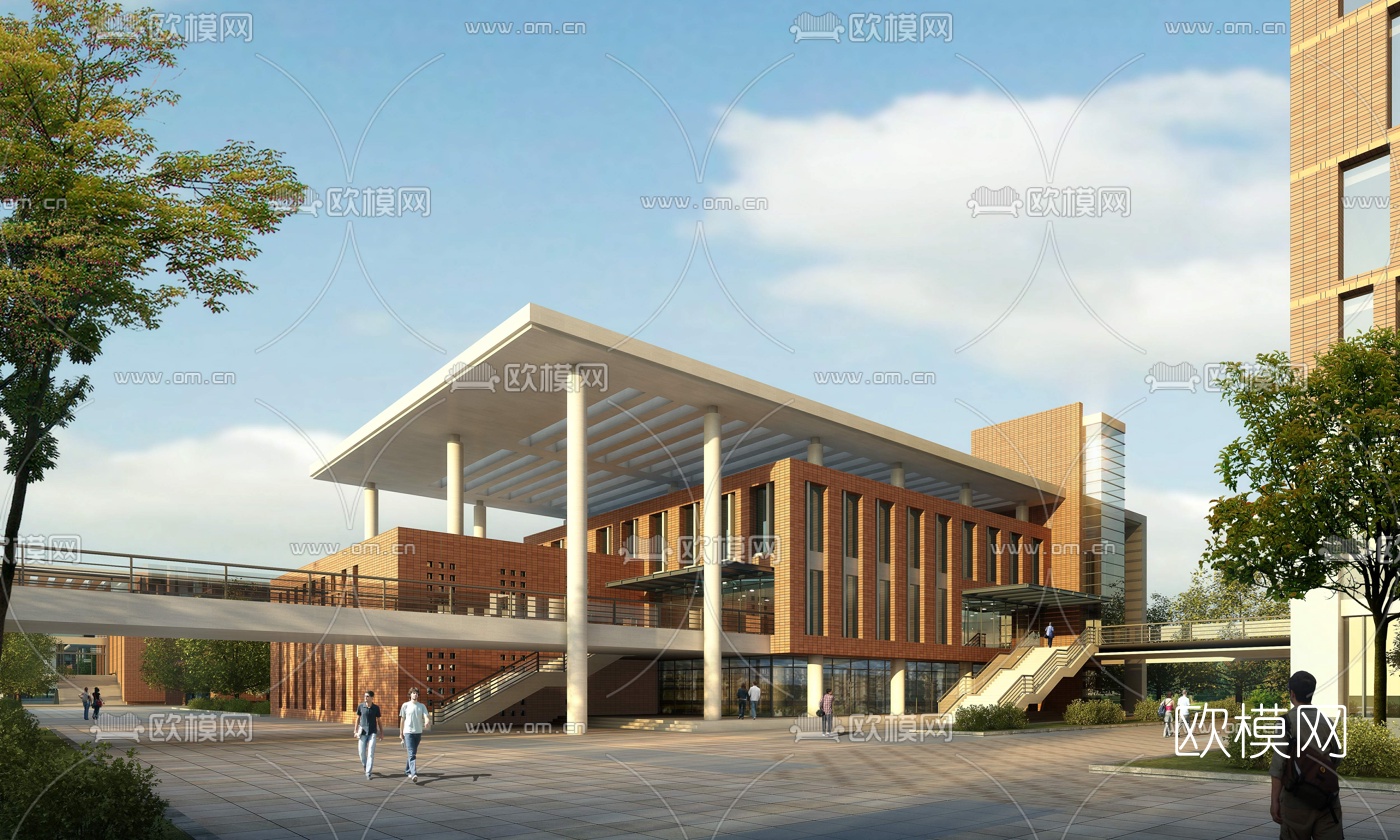 学校食堂建筑外观3d模型下载