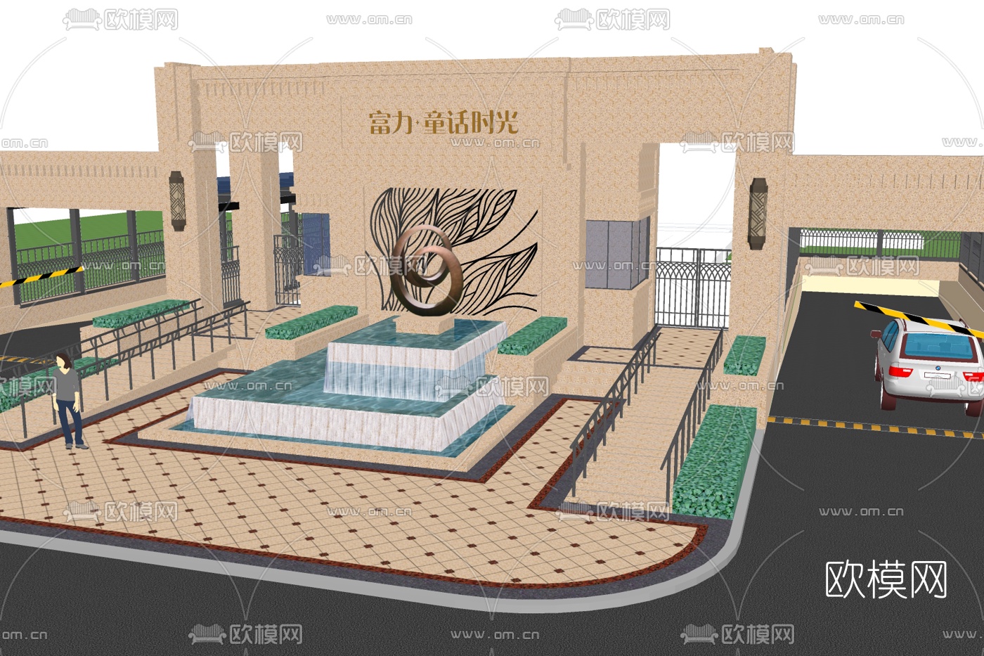 现代小区大门门头su模型