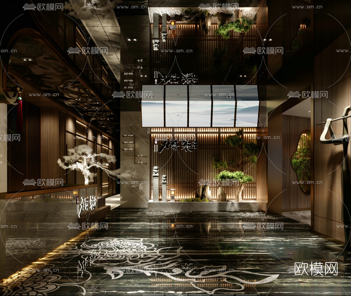 新中式餐厅大堂免费3d模型