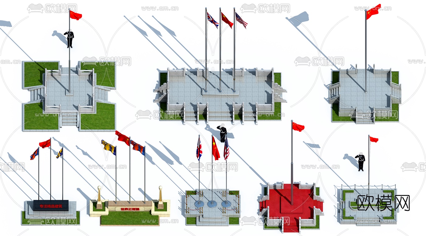 学校升旗台国旗台护栏3d模型下载