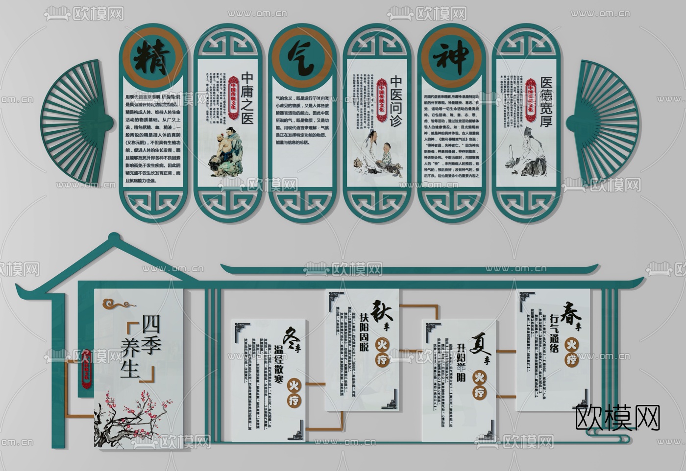 现代中医养生文化宣传栏3d模型