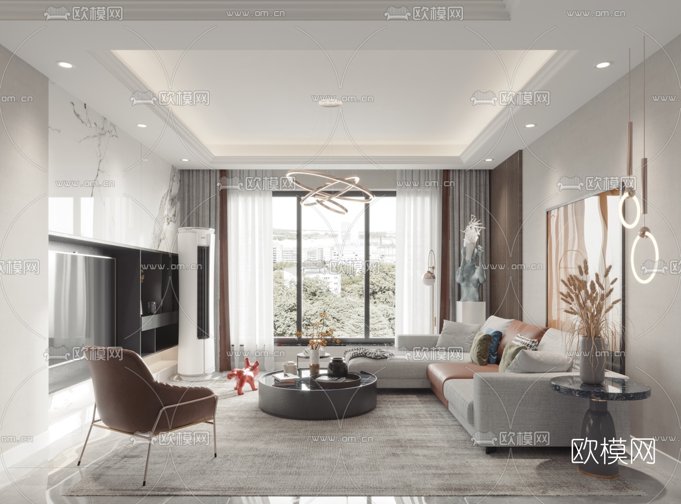 现代简约客厅餐厅3d模型-免费3dmax模型库-欧模网