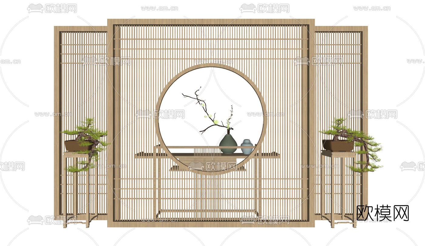 中式镂空屏风隔断su模型