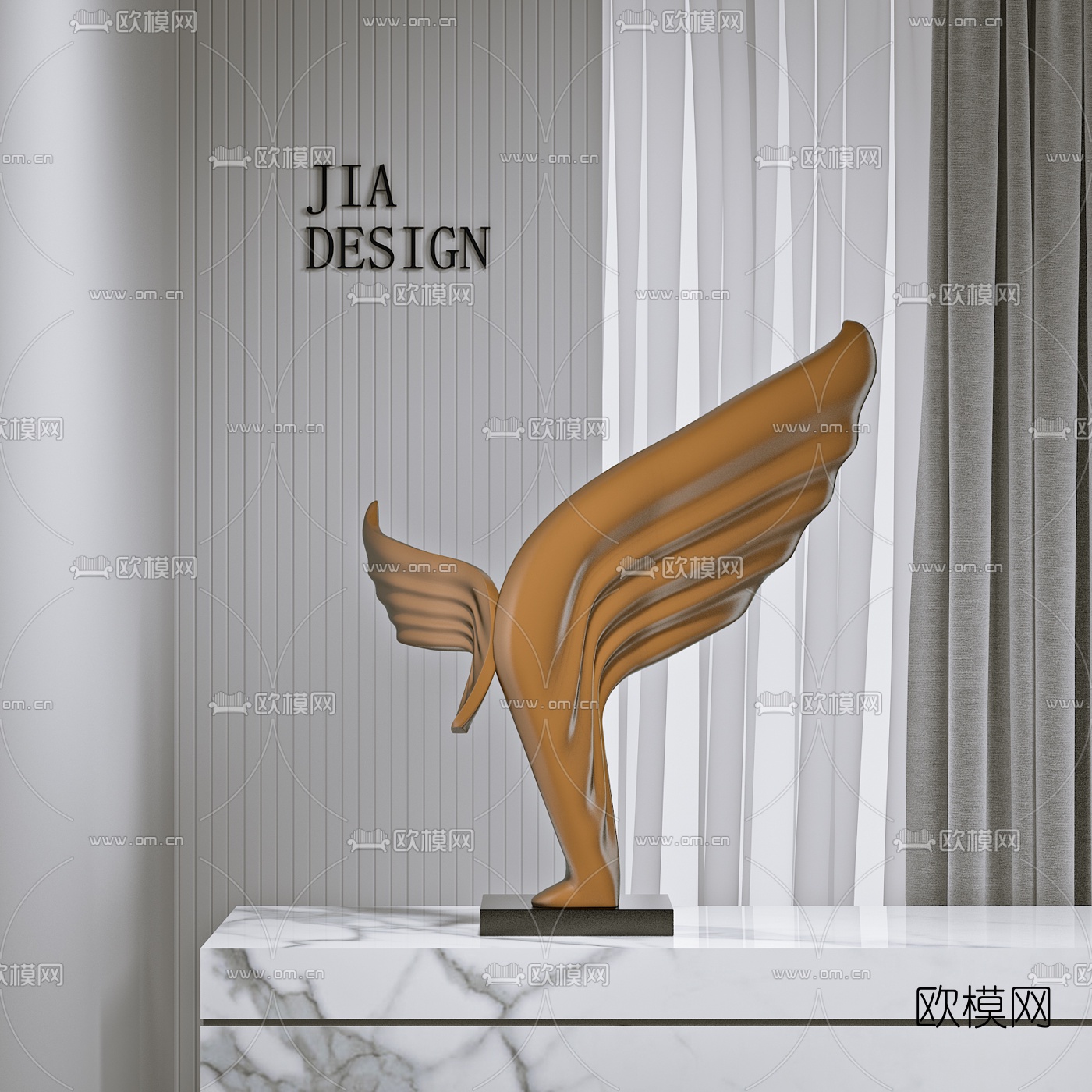 现代翅膀雕塑摆件3d模型