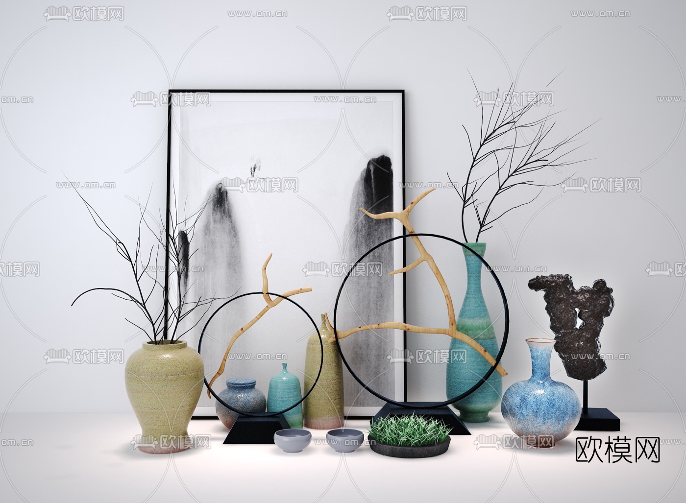新中式陶瓷花瓶摆件组合3d模型