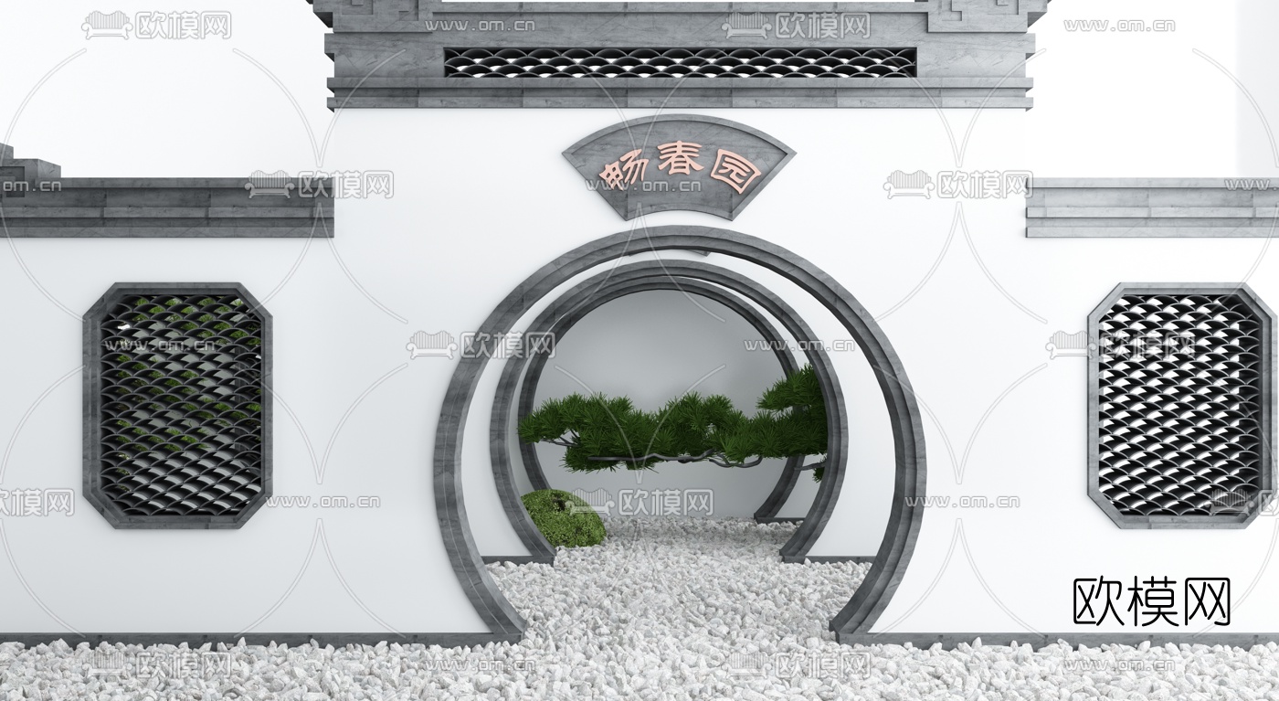 新中式月亮门建筑构件3d模型