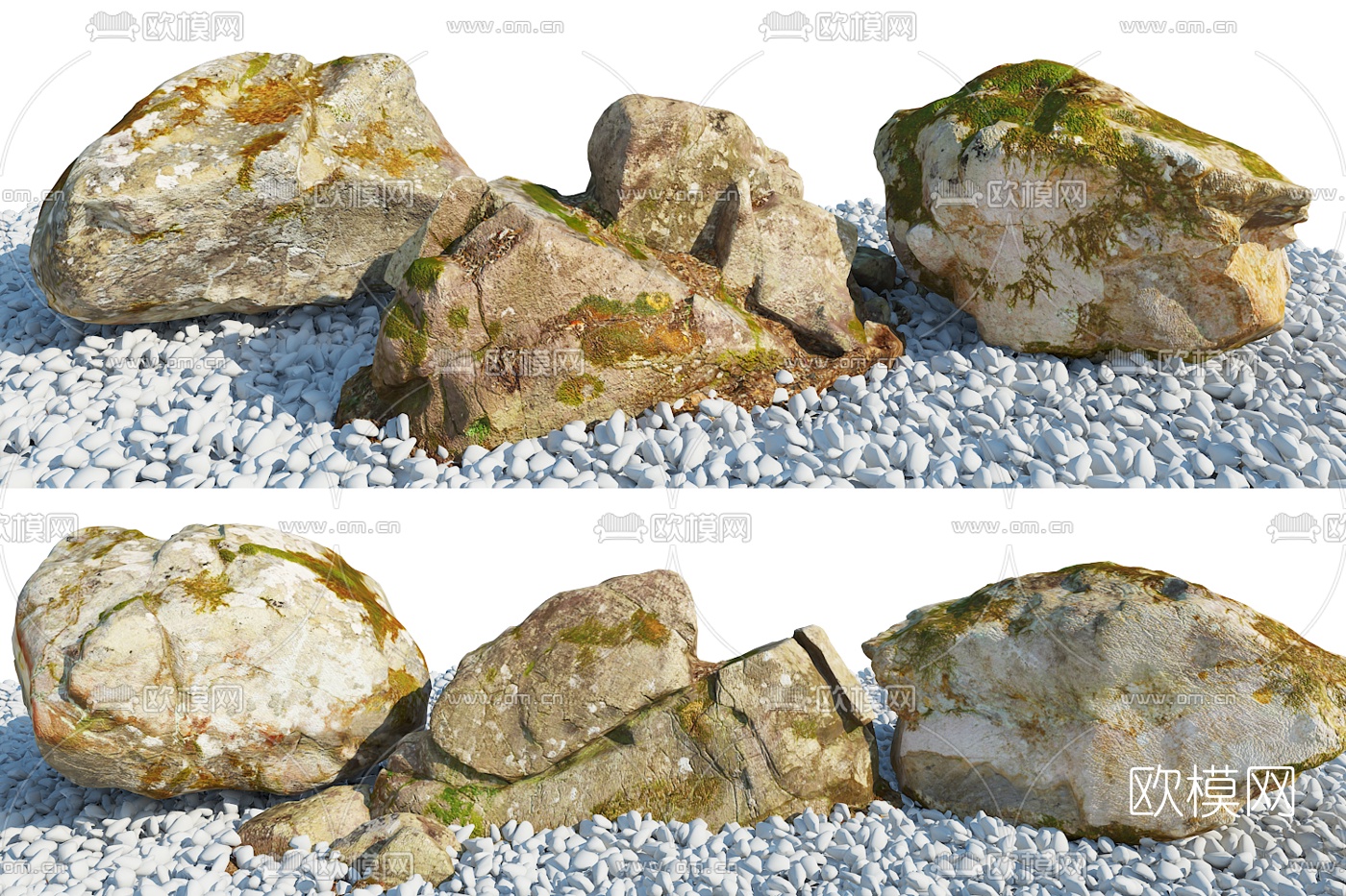 现代石头石块组合3d模型