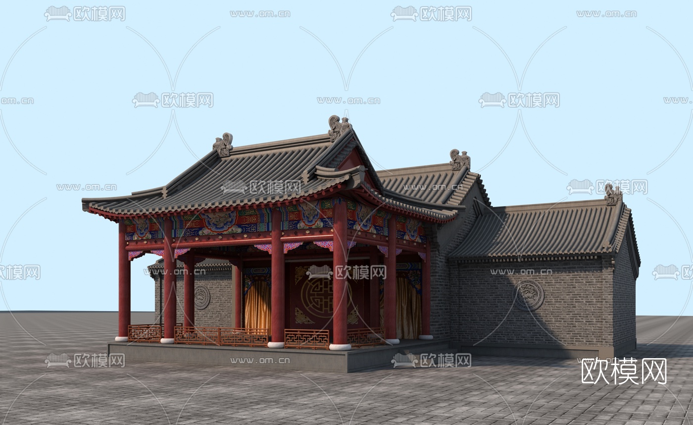 中式古建戏台3d模型-免费3dmax模型库-欧模网