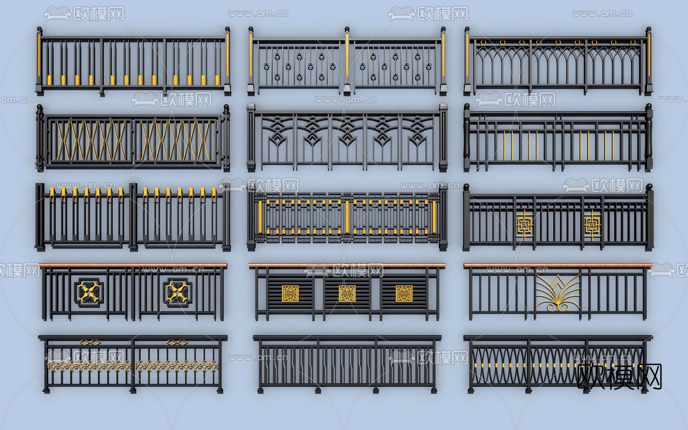现代铁艺栏杆护栏3d模型