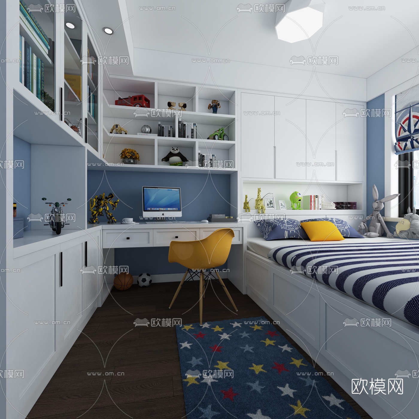 地中海榻榻米卧室男孩房3d模型