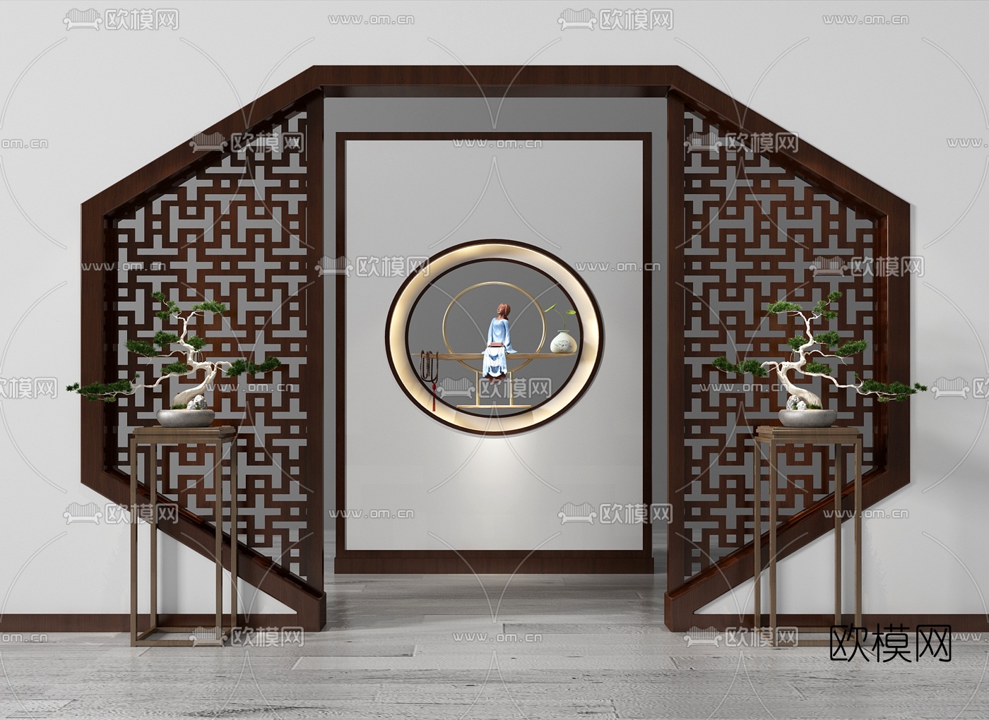 新中式门洞屏风组合3d模型