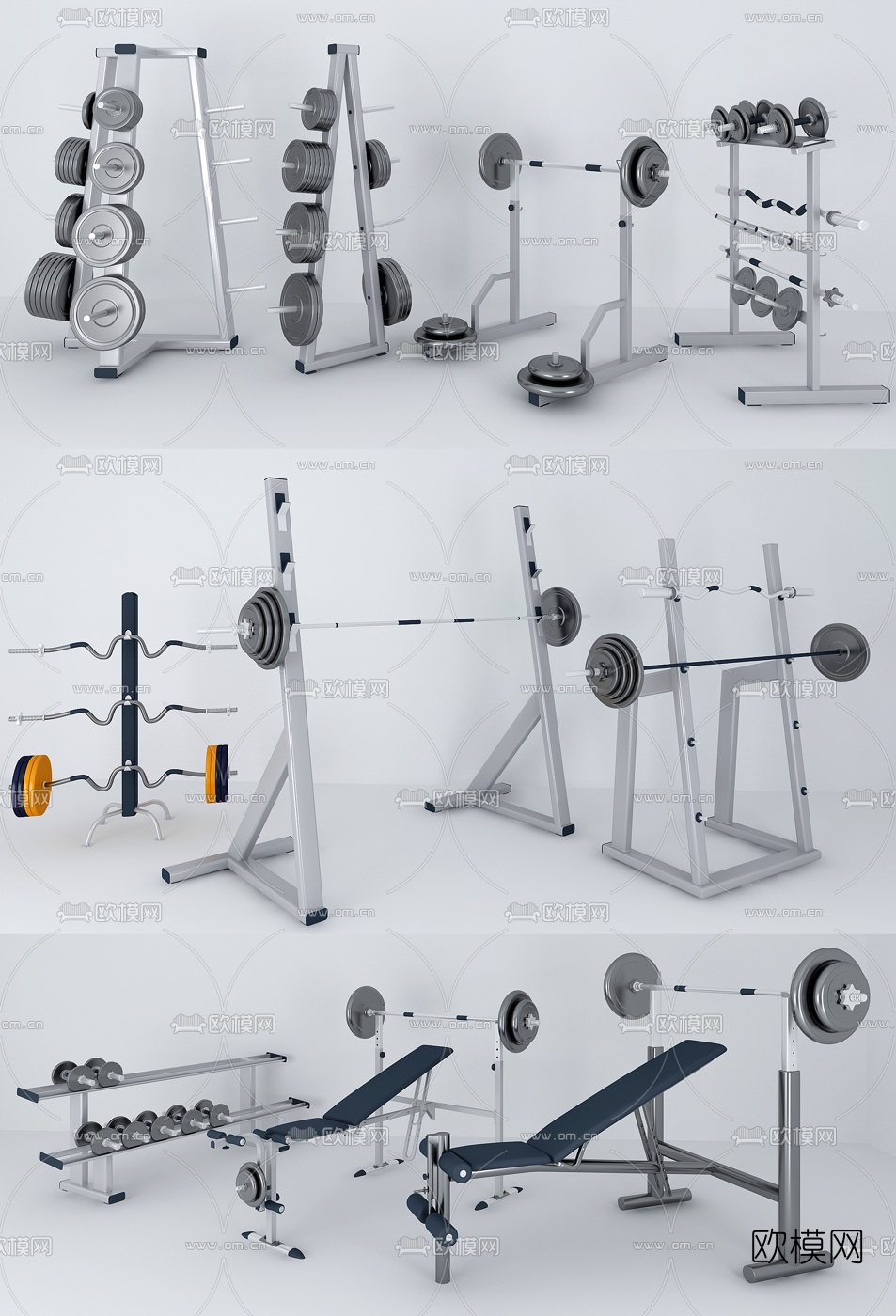 体育用品健身器材组合3d模型下载
