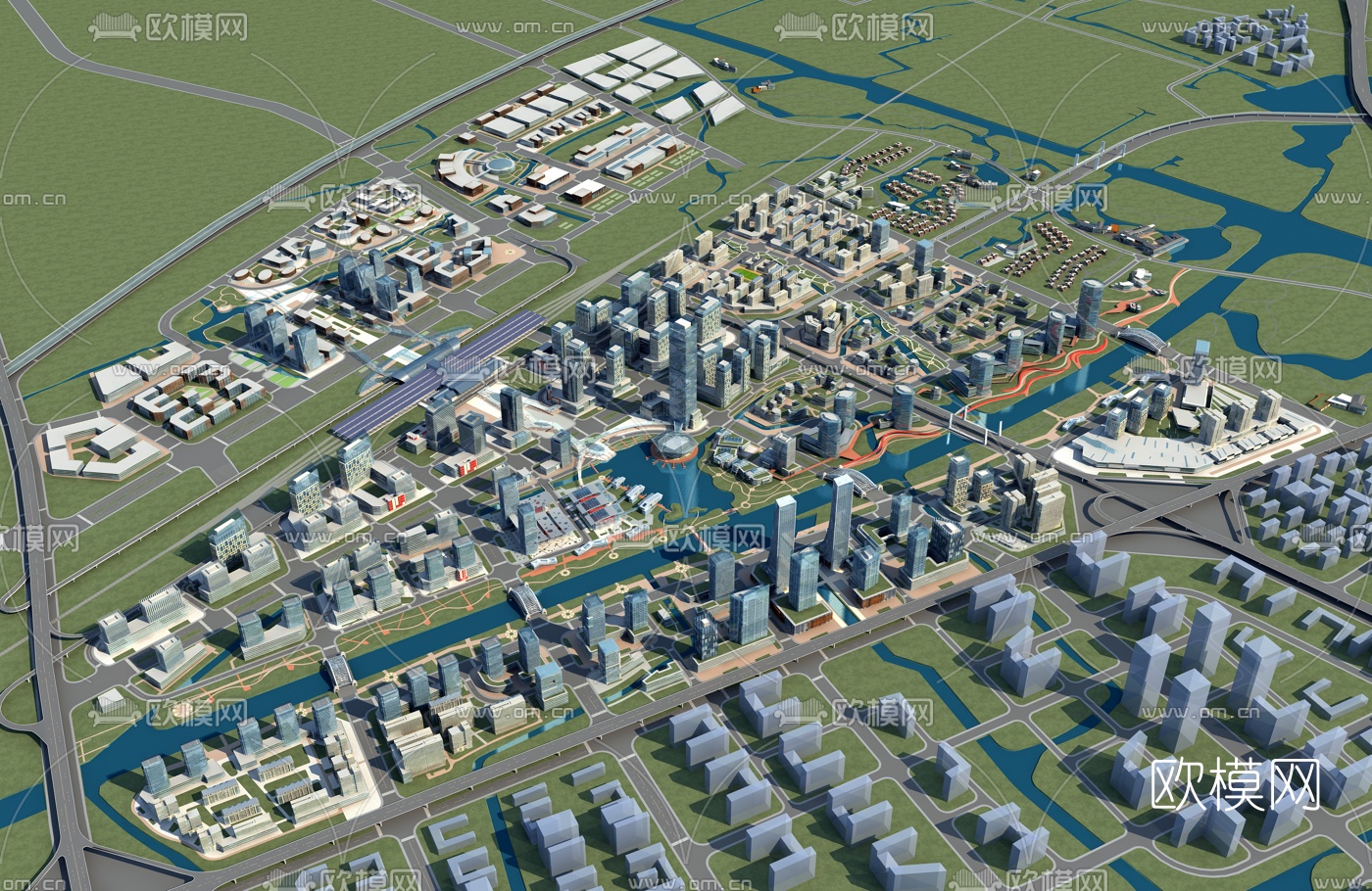 现代城市鸟瞰规划3d模型