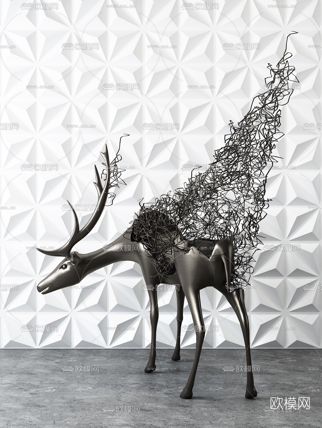 现代抽象铁艺鹿装饰摆件3d模型