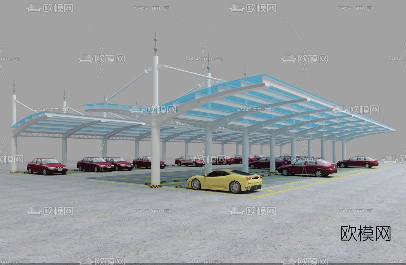 现代停车场雨棚车棚免费3d模型