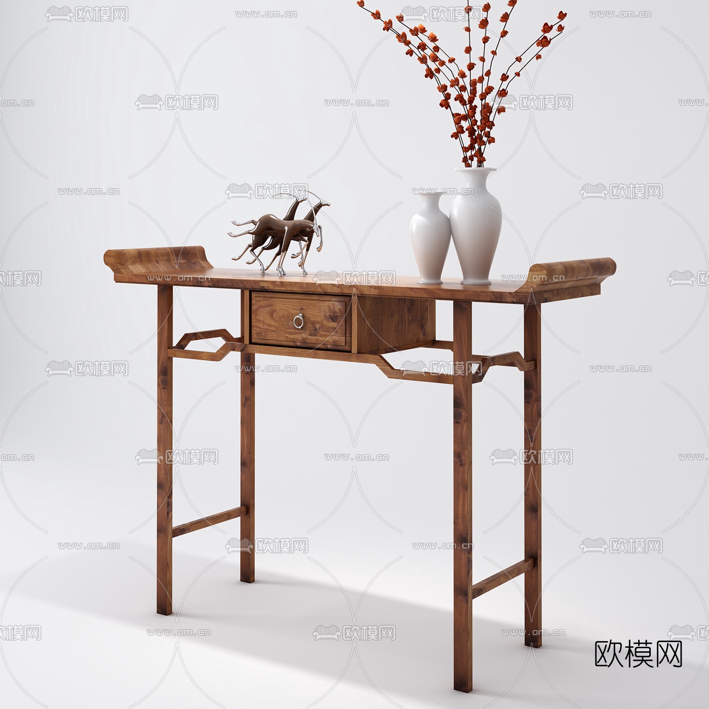 中式端景条案摆件组合3d模型