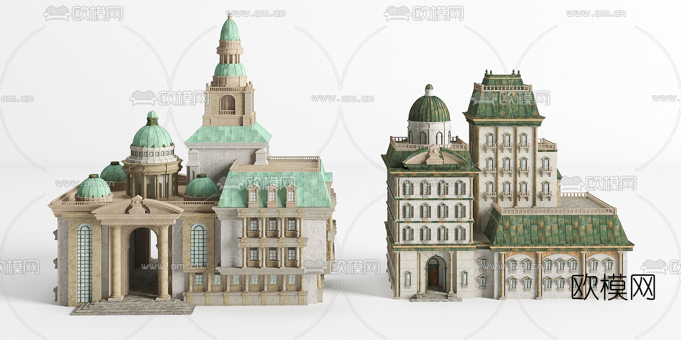 欧式城堡建筑外观构件3d模型