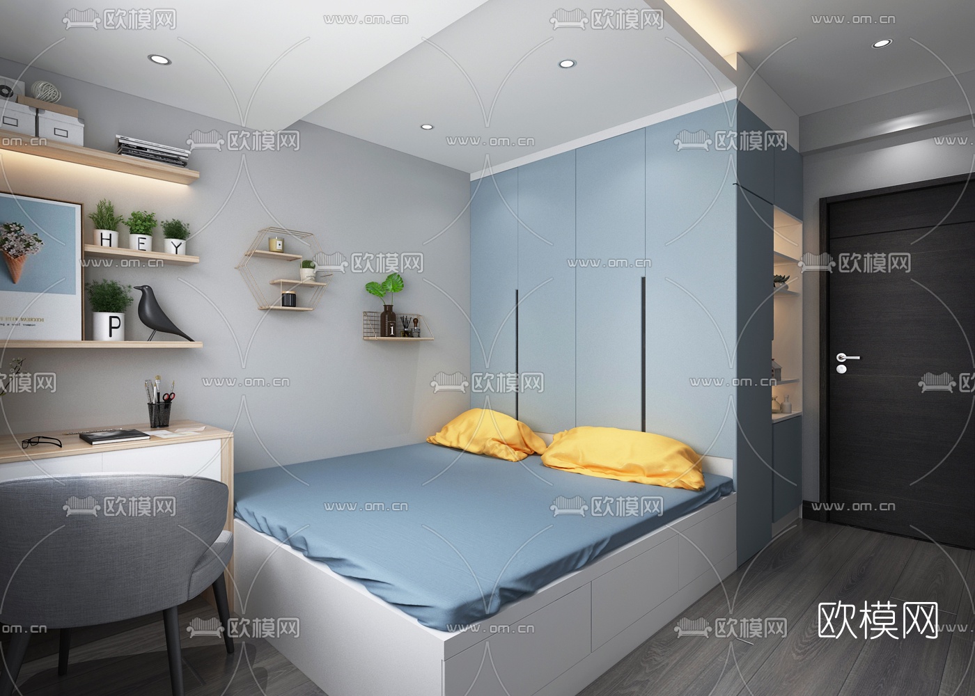 现代卧室榻榻米男孩房3d模型