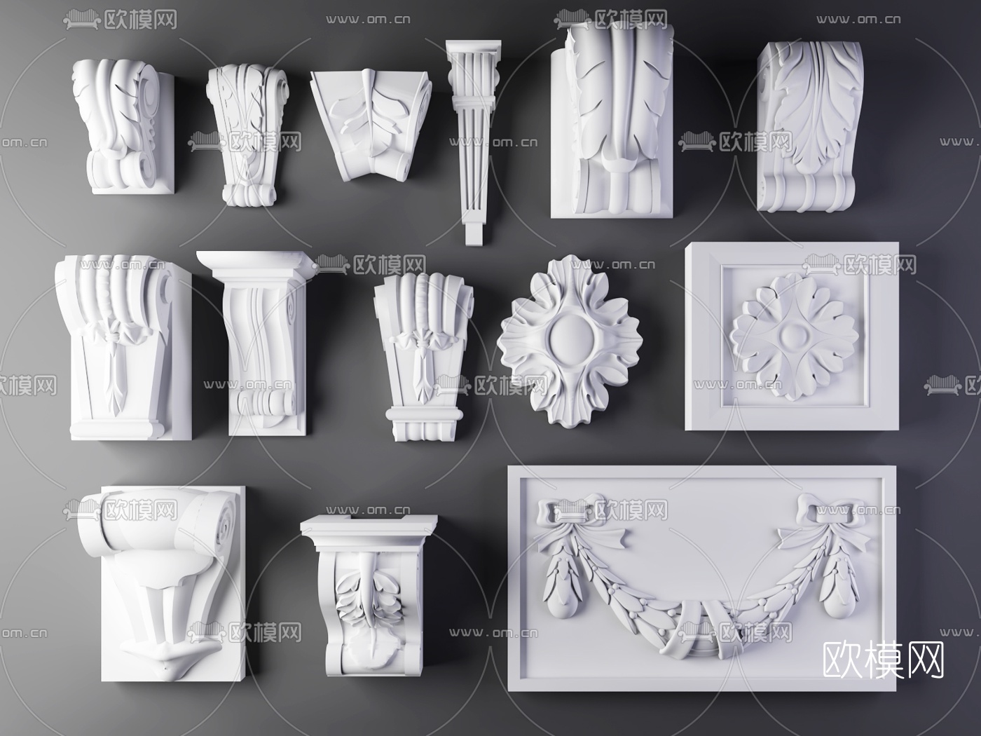 欧式石膏雕花顶石构件3d模型-免费3dmax模型库-欧模网