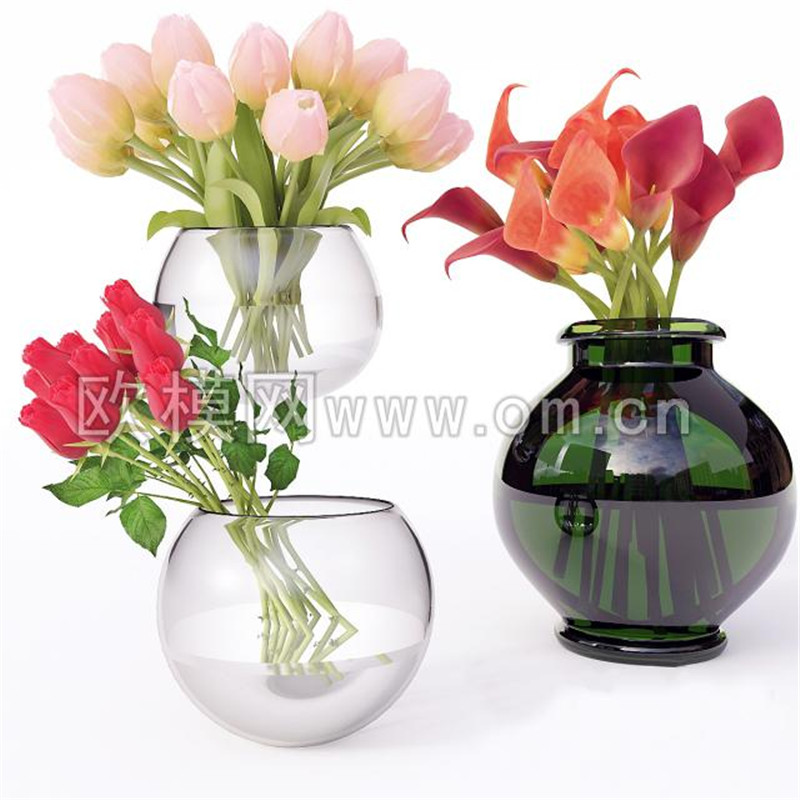 2现代玻璃花瓶玫瑰花马蹄莲组合3D模型.jpg