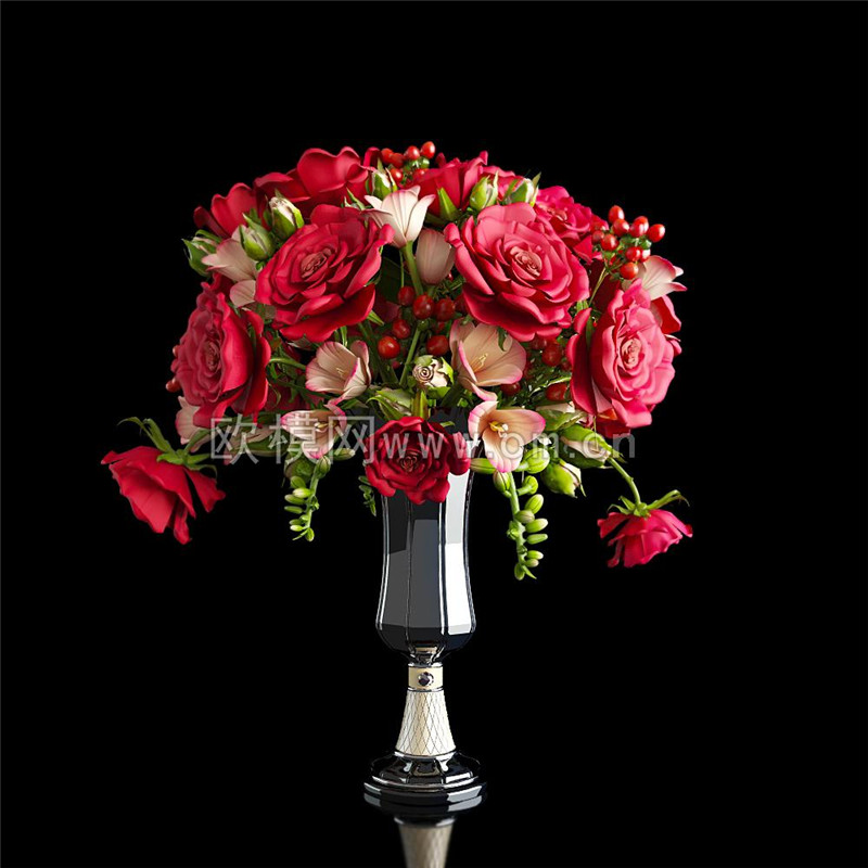 5现代花瓶玫瑰花卉组合3D模型.jpg