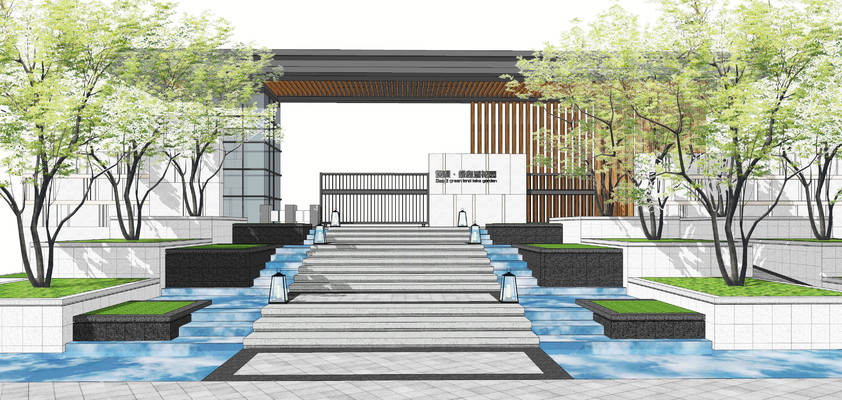 台阶景观大门门头su模型