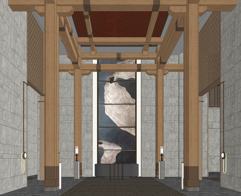 酒店大堂su模型