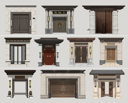 门头大门su模型