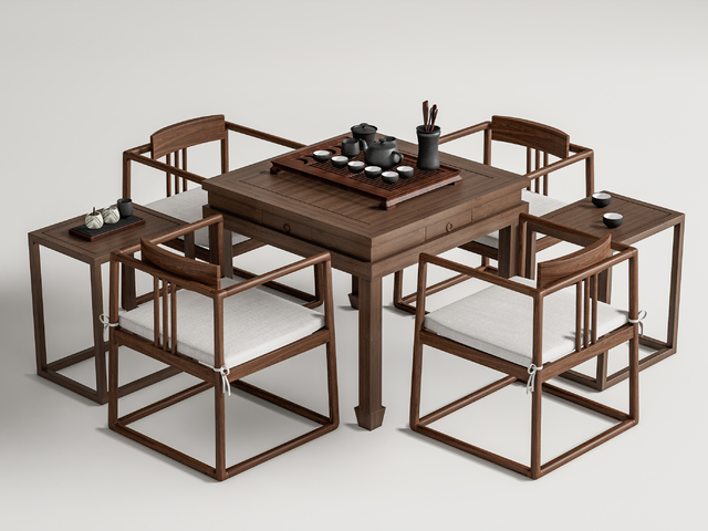茶桌 八仙桌椅3d模型