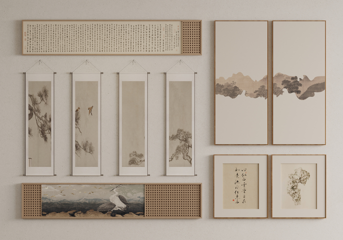 山水画 书法 字画 组合画3d模型