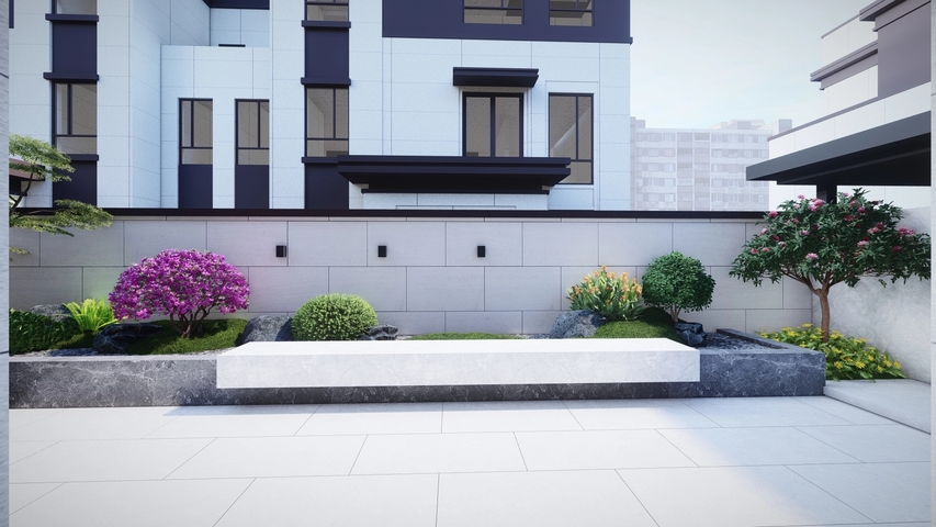 新中式阳台花园效果图