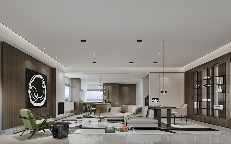 现代大平层效果图