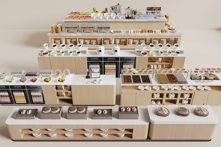 自助餐厅 取餐台 工作台3d模型
