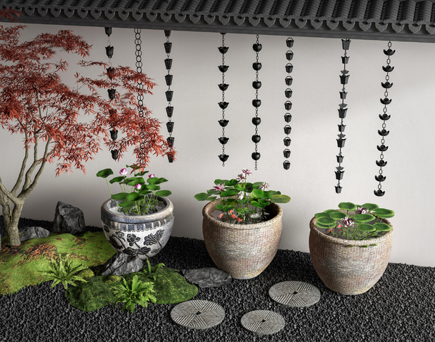 荷花缸 庭院小品3d模型