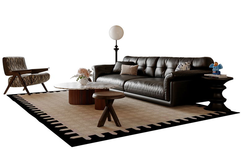 法式中古风沙发茶几组合 休闲椅 落地灯 沙发凳 三人沙发3d模型