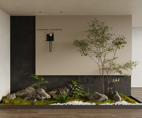 现代景观造景 庭院小品 小品 树 蕨类植物 背景墙植物3d模型下