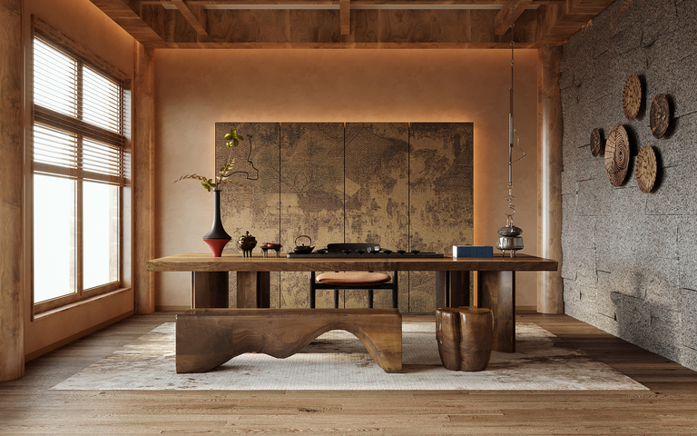 中式茶室 茶桌椅 长凳 凳子 茶具3d模型下载