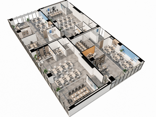 现代办公室 工作室 开放办公区 经理办公室 办公桌 会议桌3d模