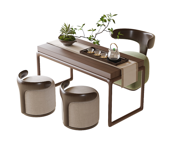 新中式阳台茶桌椅 凳子 茶具3d模型下载