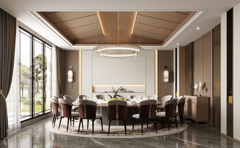 新中式中餐厅包间 酒楼包房3d模型下载