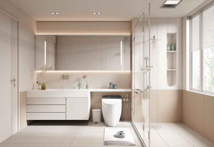 奶油风卫生间3d模型下载