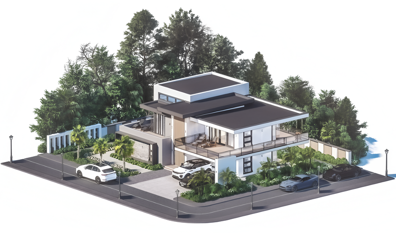 现代别墅 独栋别墅 二层别墅 民宿 自建房su模型下载