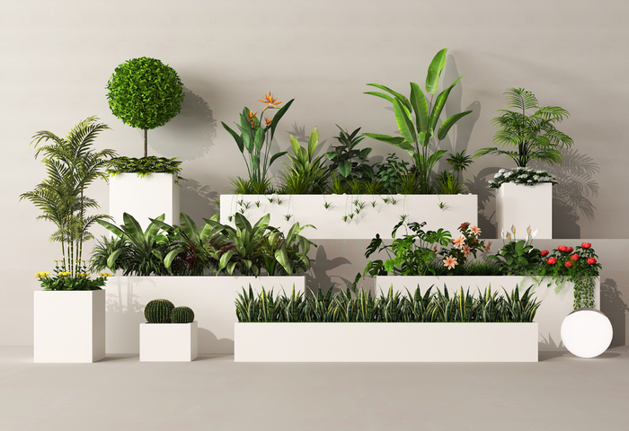 户外花箱 花槽 防腐木花箱 绿植花箱 花坛3d模型下载