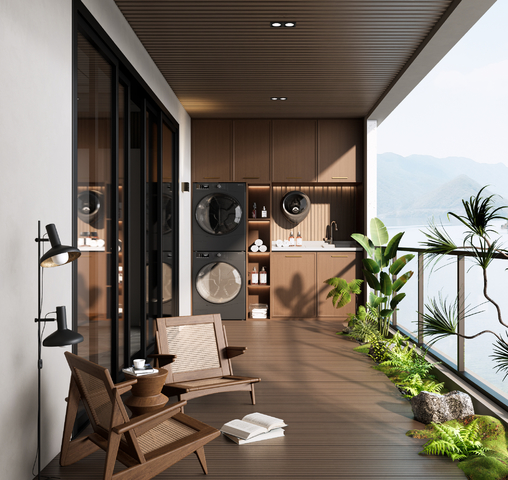 现代家居阳台 花园阳台 露台 阳台柜 植物堆 户外椅 景观造3d