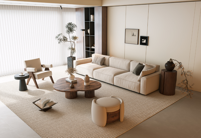 现代中古风沙发茶几组合 中古风客厅 饰品摆件 现代沙发组合3d模