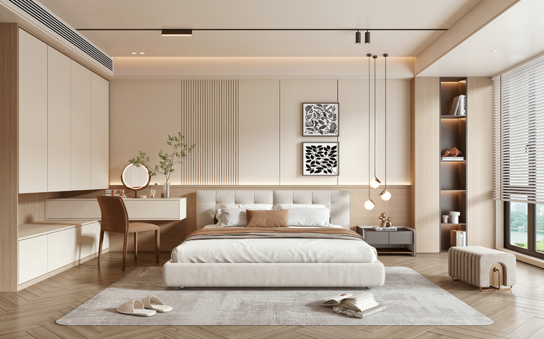 奶油风家居卧室3d模型下载