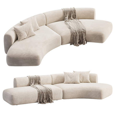 奶油风沙发 布艺沙发 弧形沙发 奶白色沙发 异形沙发 小沙发3d