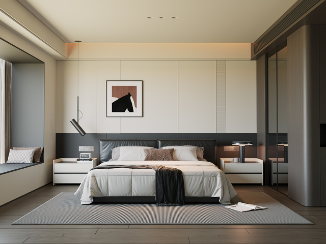 現(xiàn)代意式臥室 床 衣柜 床頭柜 掛畫(huà) 裝飾品3d模型下載